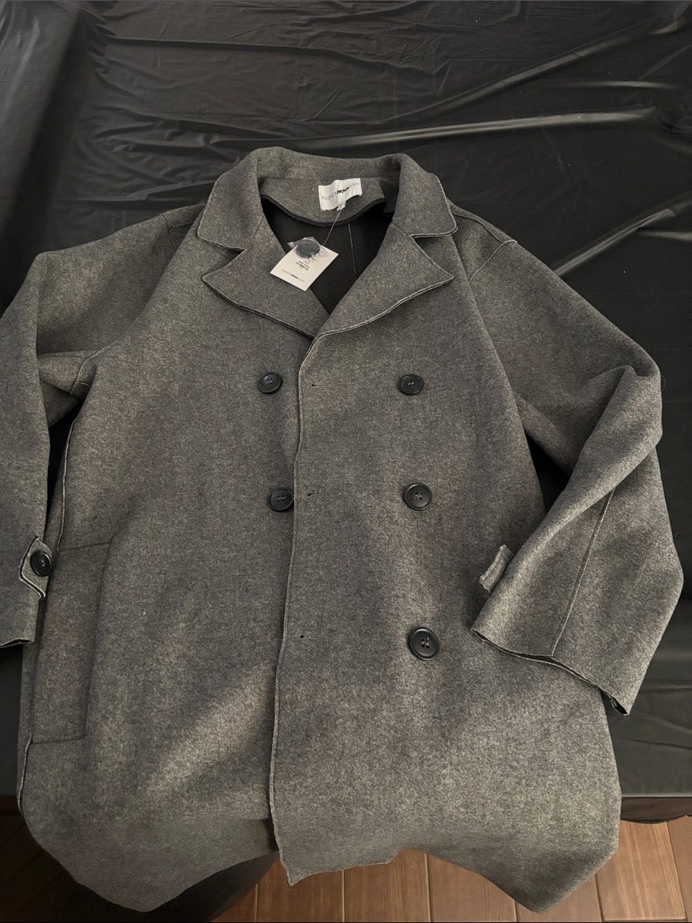 Fashion Nova Men's Double-Breasted Pea Coat in Charcoal Gray